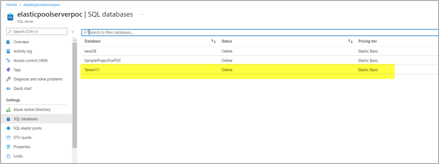 Elastic Pool Server POC Database