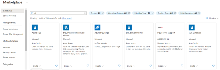 Search for SQL, you will see multiple SQL database options here.